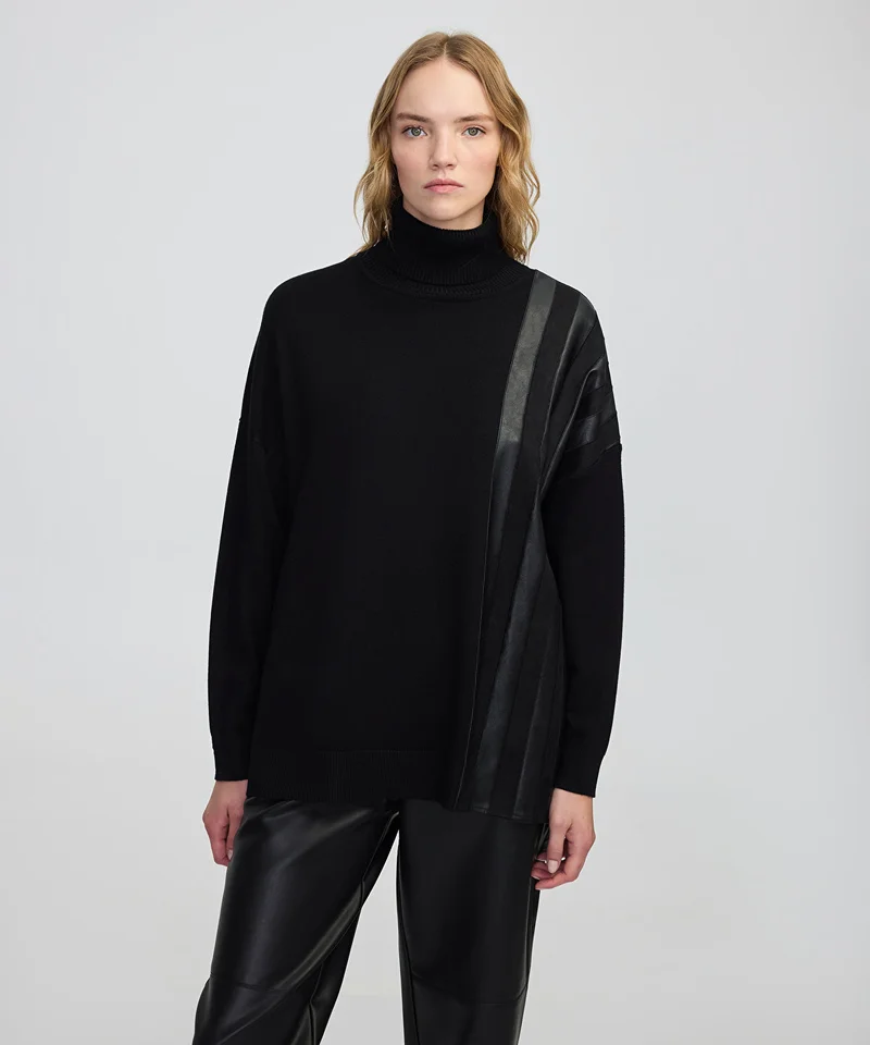 ابيكول Faux Leather & Suede Panel Sweater